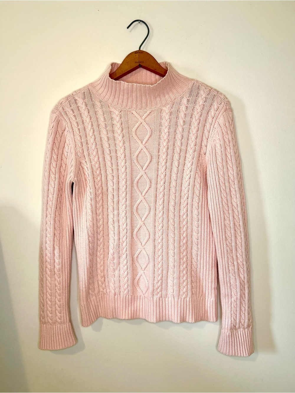 Chaps Baby Pink Cable Knit Turtleneck Sweater Cotton S Barbiecore